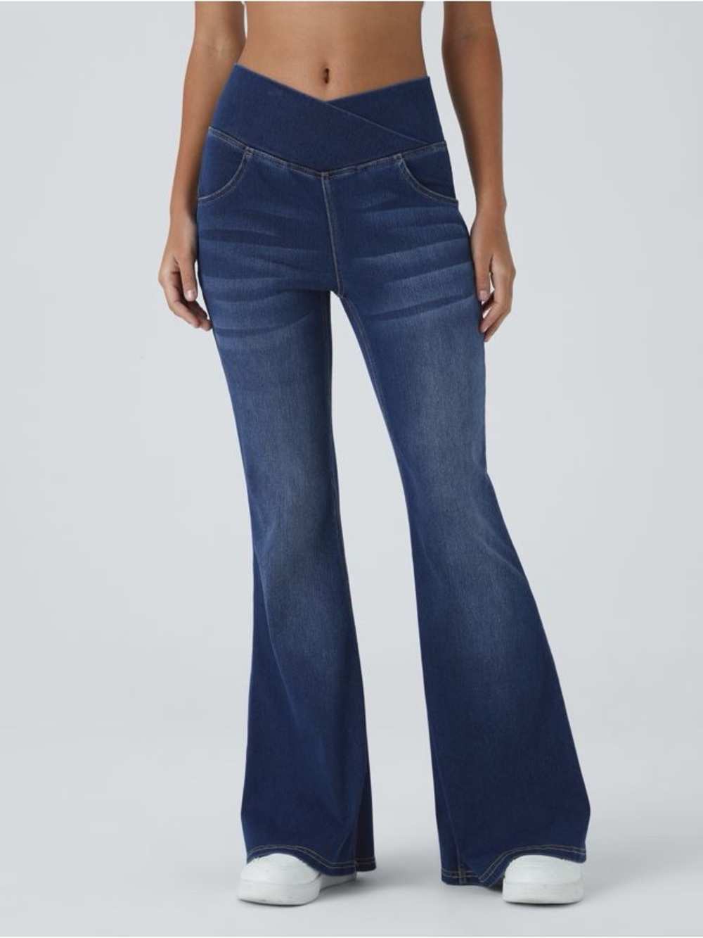 NWT Halara Flex™ High Waisted Crossover Pocket Flare Jeans Bright Blue M Regular